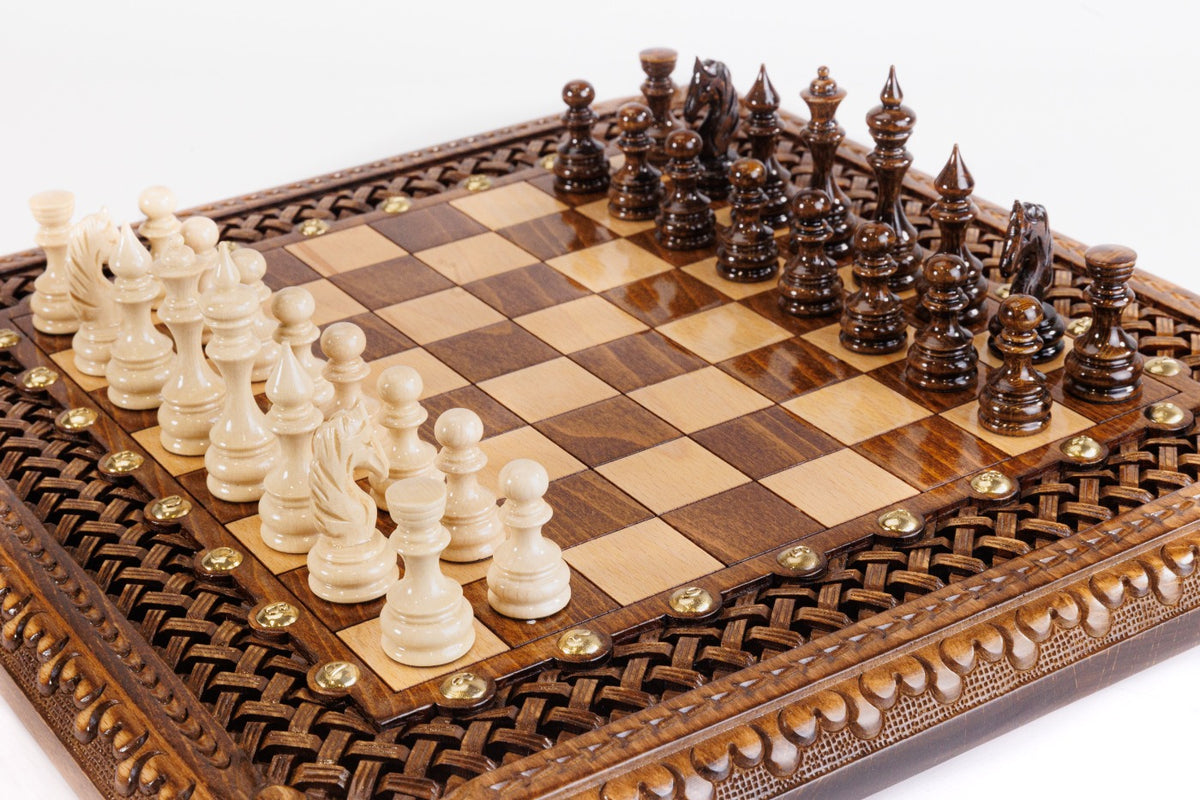 Handmade Walnut Square Chess Set with Bronze Legs, 40 cm - photo 2