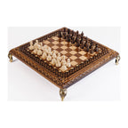 Handmade Walnut Square Chess Set with Bronze Legs, 40 cm (Model 21703)