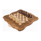 Handmade Walnut Chess and Backgammon Set with Ornamental Braid Pattern and Ararat Outline, 60 cm (Model 32113)