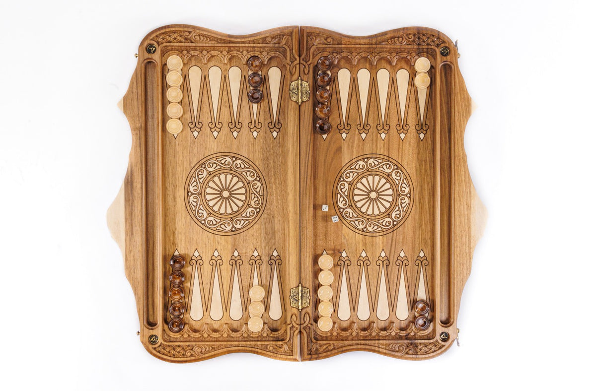 Handmade Walnut Chess and Backgammon Set with Ornamental Braid Pattern and Ararat Outline, 60 cm - photo 10