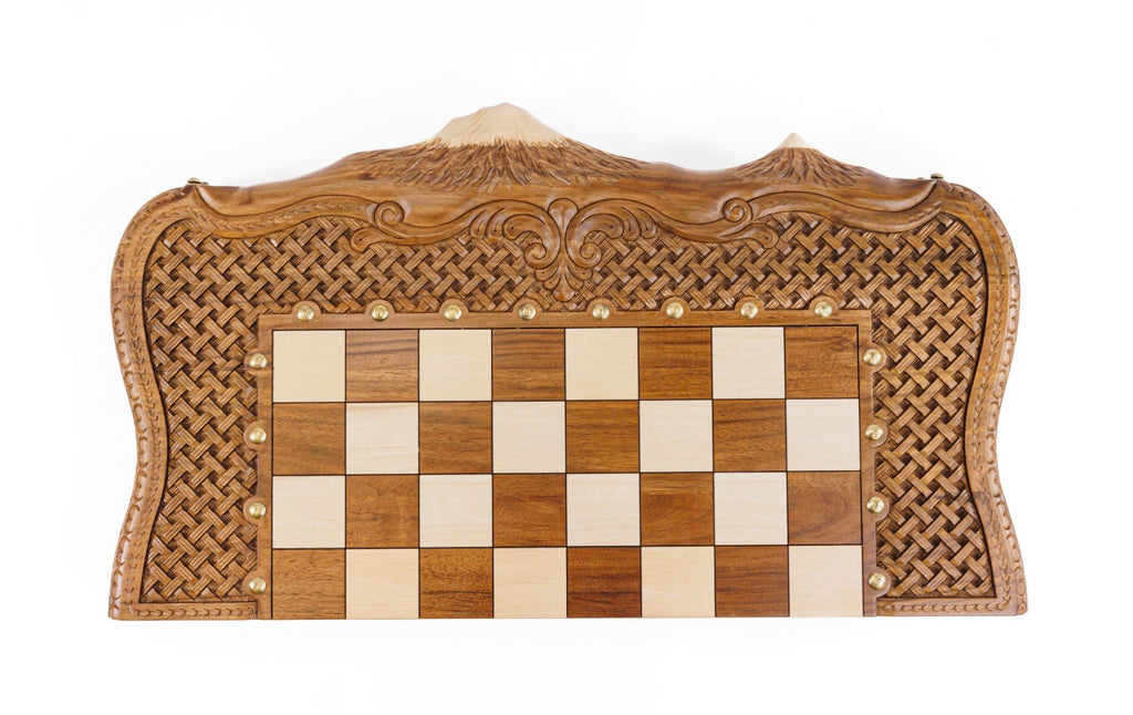 Handmade Walnut Chess and Backgammon Set with Ornamental Braid Pattern and Ararat Outline, 60 cm - photo 8