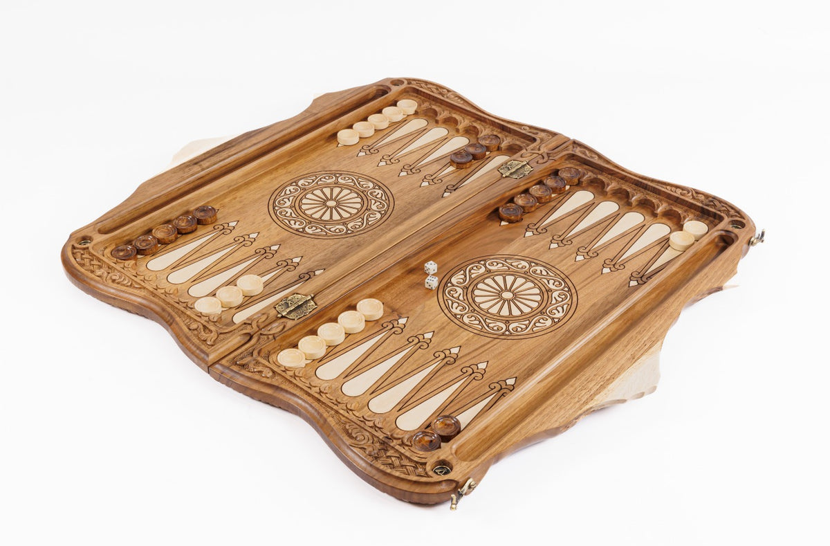 Handmade Walnut Chess and Backgammon Set with Ornamental Braid Pattern and Ararat Outline, 60 cm - photo 3