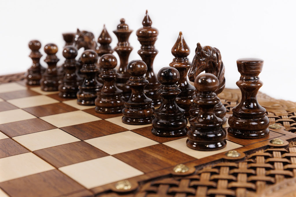 Handmade Walnut Chess and Backgammon Set with Ornamental Braid Pattern and Ararat Outline, 60 cm - photo 11