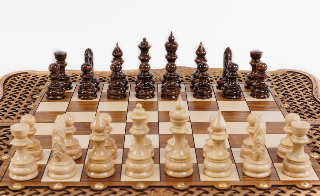 Handmade Walnut Chess and Backgammon Set with Ornamental Braid Pattern and Ararat Outline, 60 cm - photo 5