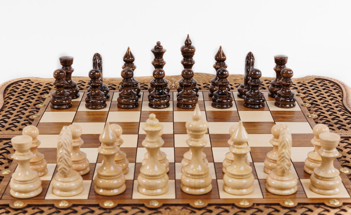 Handmade Walnut Chess and Backgammon Set with Ornamental Braid Pattern and Ararat Outline, 60 cm - photo 5