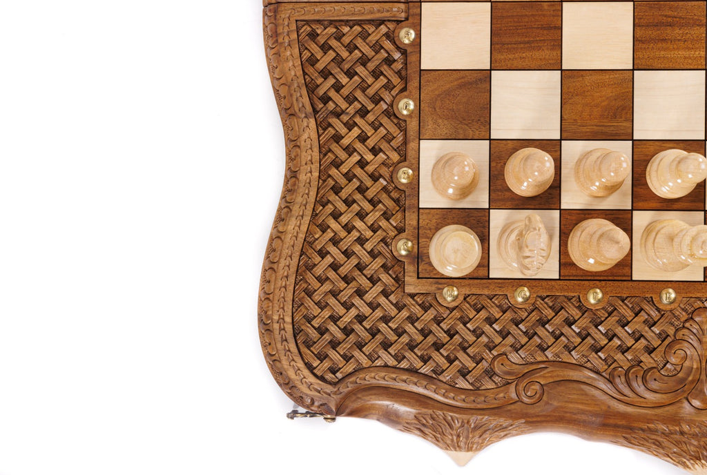 Handmade Walnut Chess and Backgammon Set with Ornamental Braid Pattern and Ararat Outline, 60 cm - photo 12