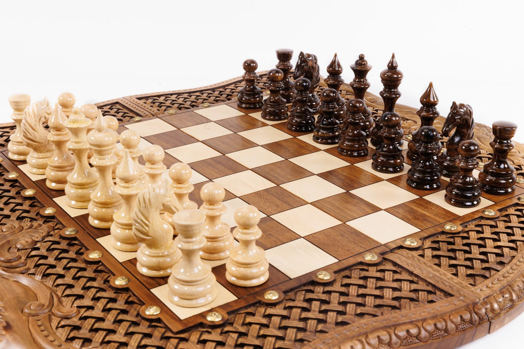 Handmade Walnut Chess and Backgammon Set with Ornamental Braid Pattern and Ararat Outline, 60 cm - photo 2