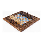 Handmade Walnut Chess and Backgammon Set with Ornamental Braid Pattern and Epoxy Resin, 60 cm (Model 32215.)