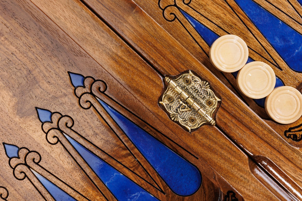 Handmade Walnut Chess and Backgammon Set with Ornamental Braid Pattern and Epoxy Resin, 60 cm - photo 12