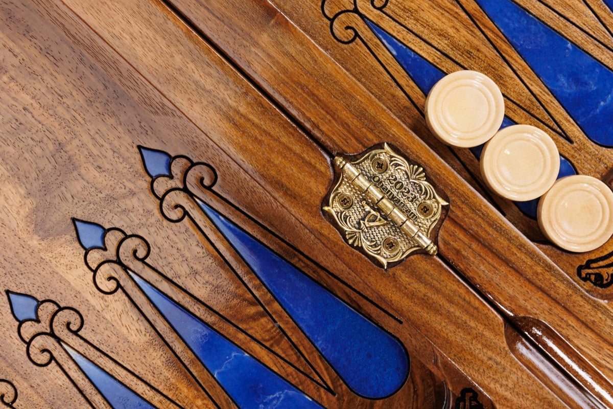 Handmade Walnut Chess and Backgammon Set with Ornamental Braid Pattern and Epoxy Resin, 60 cm - photo 12