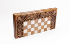 Handmade Walnut Chess and Backgammon Set with Ornamental Braid Pattern and Epoxy Resin, 60 cm - photo 4