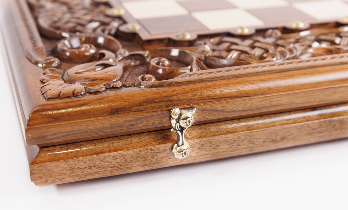 Handmade Walnut Chess and Backgammon Set with Ornamental Braid Pattern and Epoxy Resin, 60 cm - photo 10