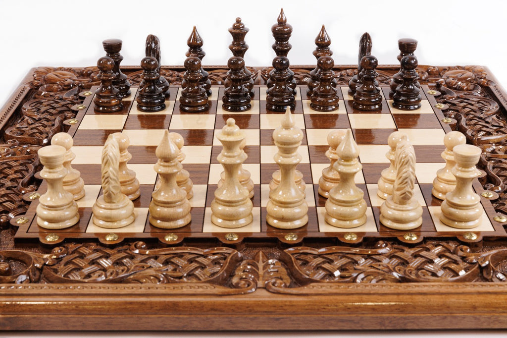 Handmade Walnut Chess and Backgammon Set with Ornamental Braid Pattern and Epoxy Resin, 60 cm - photo 5