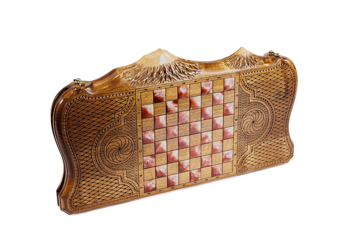 Handmade Walnut Backgammon Set with Pomegranate Tree and Ararat Outline, 60 cm - photo 4