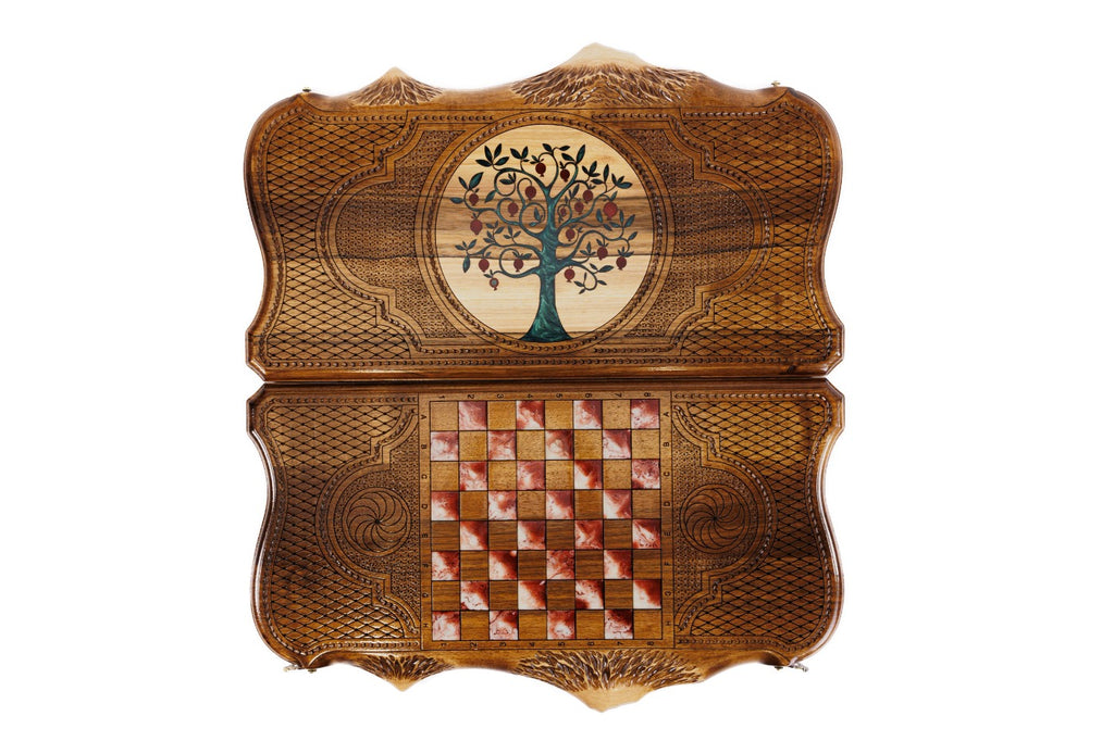 Handmade Walnut Backgammon Set with Pomegranate Tree and Ararat Outline, 60 cm - photo 7