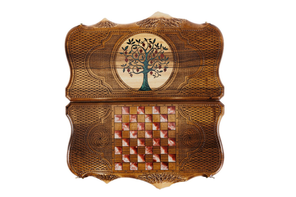 Handmade Walnut Backgammon Set with Pomegranate Tree and Ararat Outline, 60 cm - photo 7
