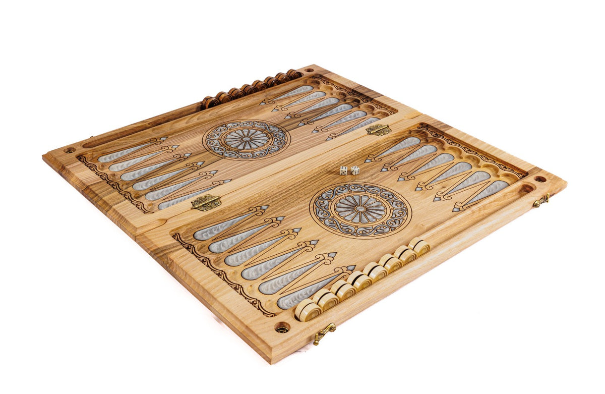 Handmade Walnut Backgammon Set with Hornbeam Inlay, 60 cm - photo 3