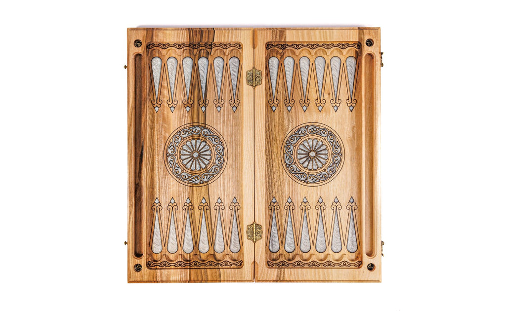 Handmade Walnut Backgammon Set with Hornbeam Inlay, 60 cm - photo 7