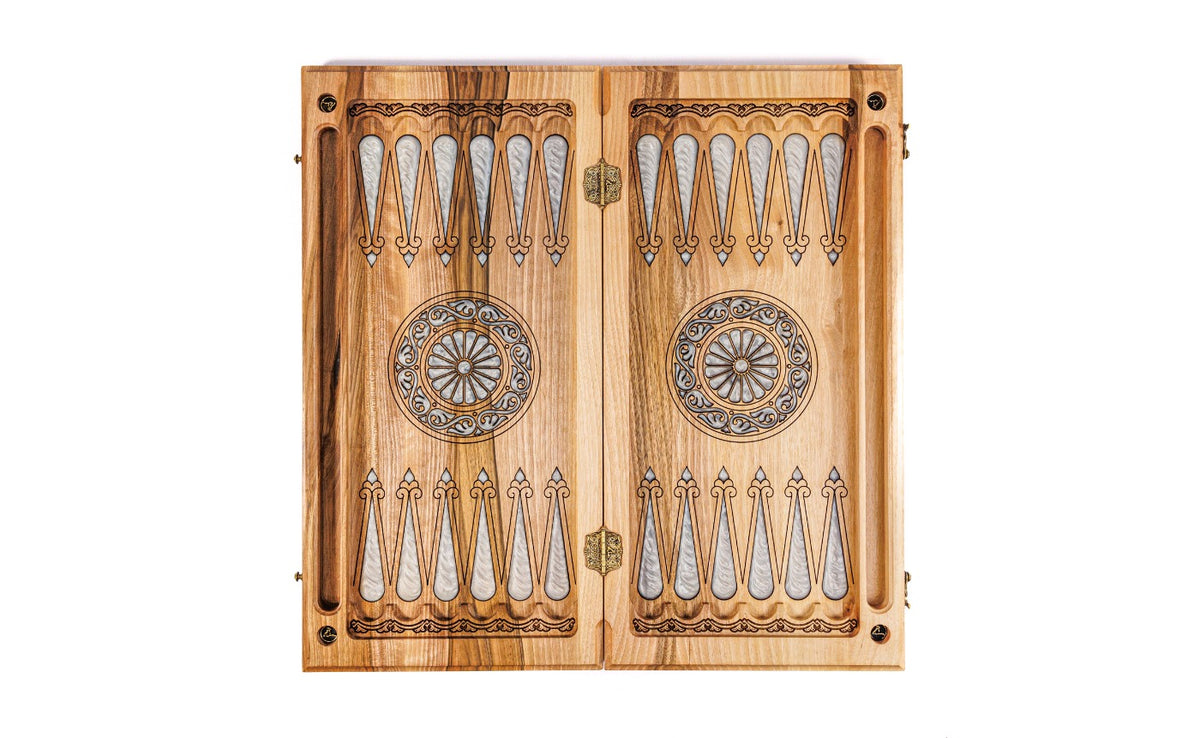 Handmade Walnut Backgammon Set with Hornbeam Inlay, 60 cm - photo 7