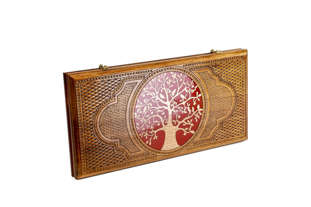 Handmade Walnut Backgammon Set with Epoxy Trees, 50 cm - photo 6