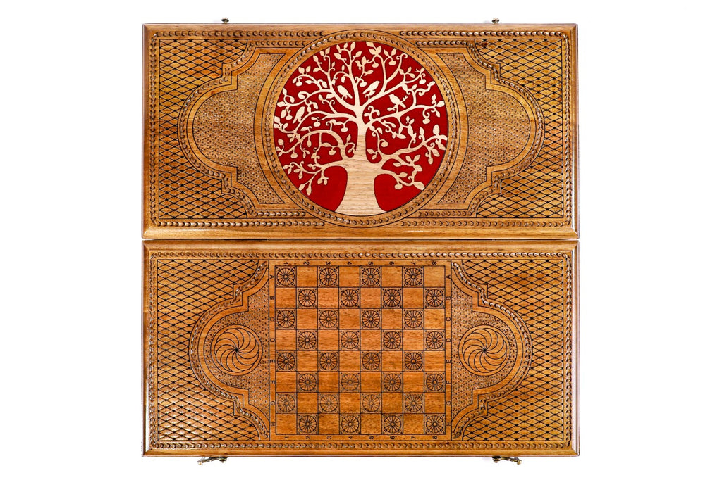 Handmade Walnut Backgammon Set with Epoxy Trees, 50 cm - photo 7