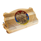 Handmade Walnut Backgammon Set with Armenian Coat of Arms and Epoxy Resin, 60 cm