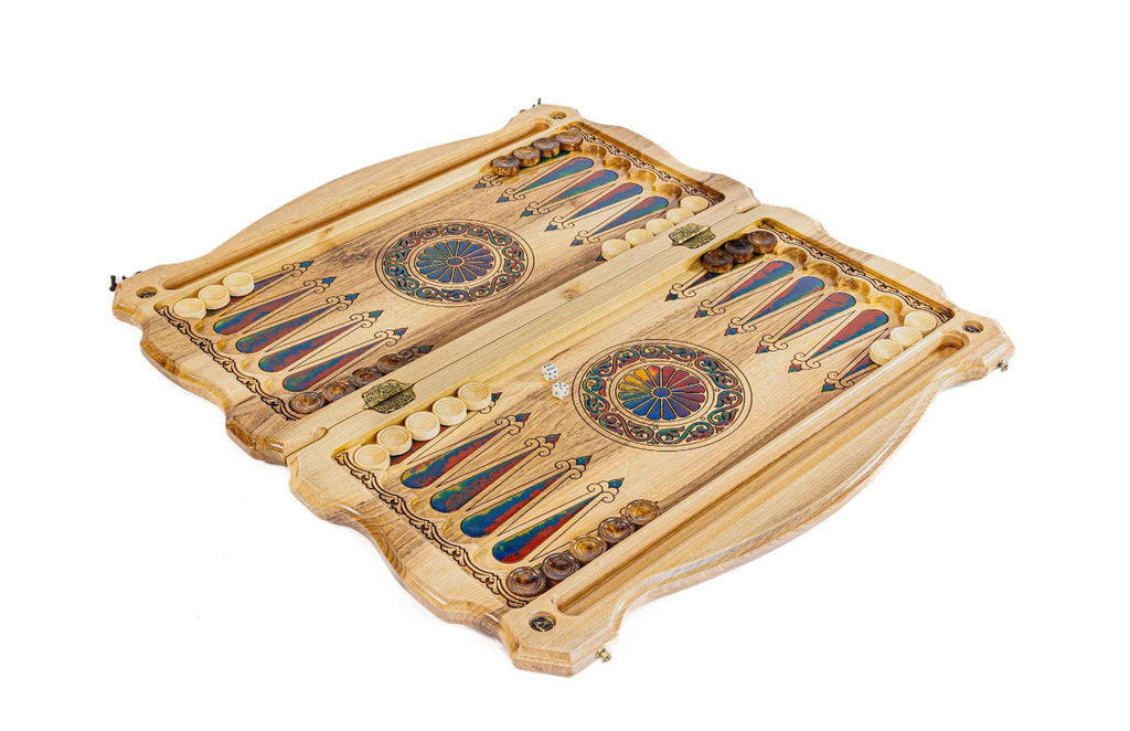 Handmade Walnut Backgammon Set with Armenian Coat of Arms and Epoxy Resin, 60 cm - photo 3