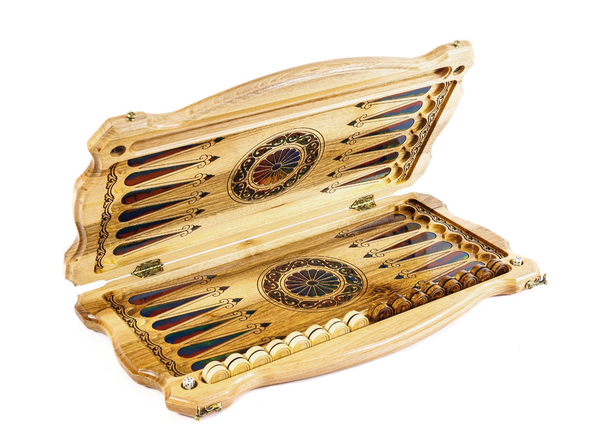 Handmade Walnut Backgammon Set with Armenian Coat of Arms and Epoxy Resin, 60 cm - photo 8