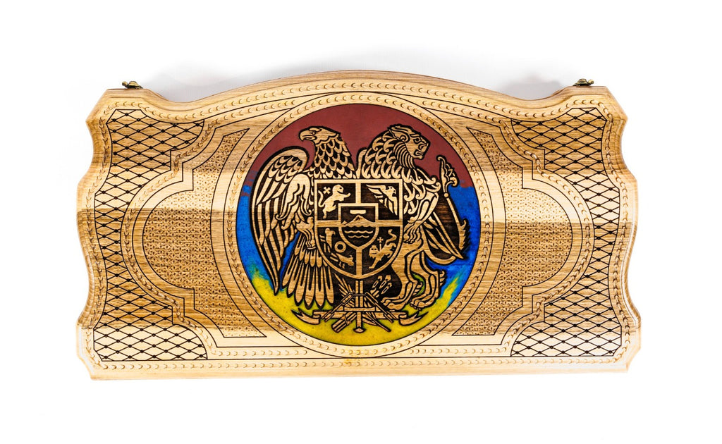 Handmade Walnut Backgammon Set with Armenian Coat of Arms and Epoxy Resin, 60 cm - photo 5