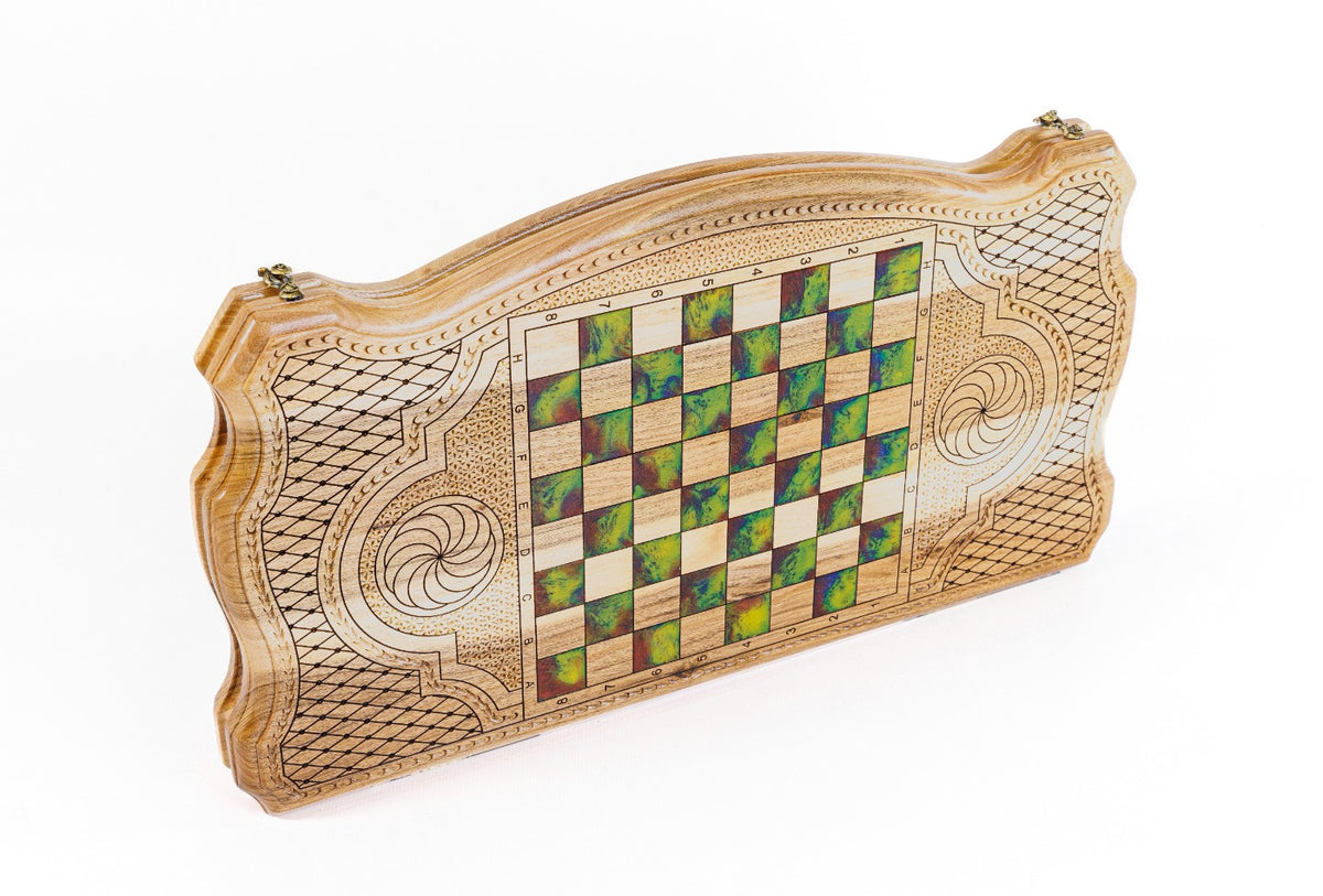 Handmade Walnut Backgammon Set with Armenian Coat of Arms and Epoxy Resin, 60 cm - photo 4