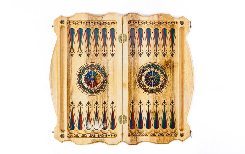 Handmade Walnut Backgammon Set with Armenian Coat of Arms and Epoxy Resin, 60 cm - photo 9