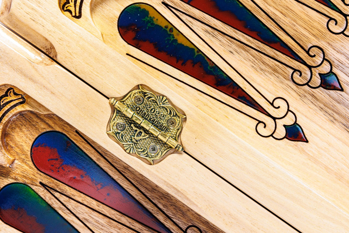 Handmade Walnut Backgammon Set with Armenian Coat of Arms and Epoxy Resin, 60 cm - photo 12