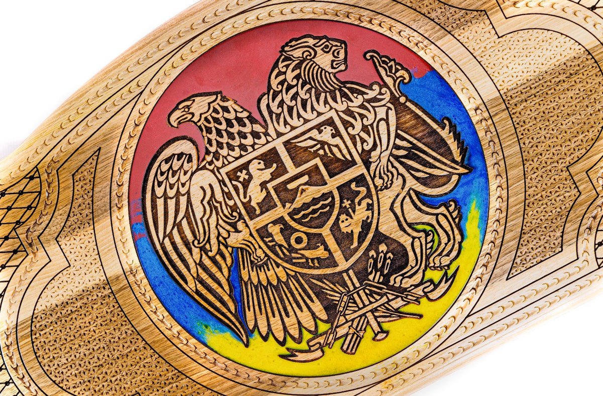 Handmade Walnut Backgammon Set with Armenian Coat of Arms and Epoxy Resin, 60 cm - photo 2