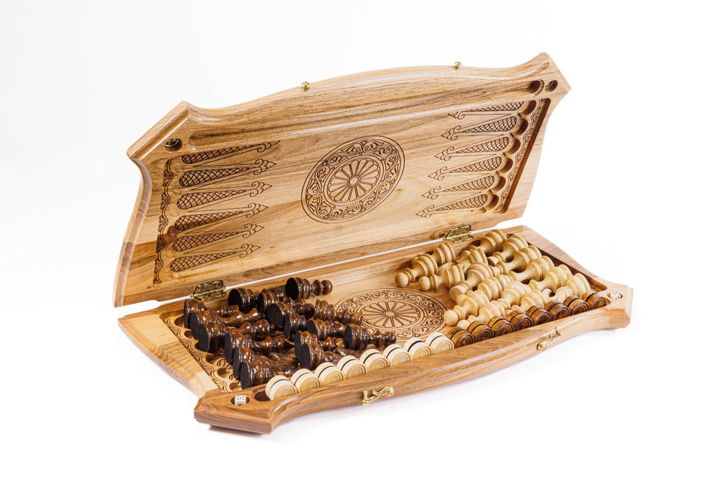 Handmade Walnut Chess and Backgammon Set with Contour Outline, 60 cm - photo 6