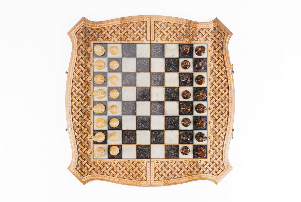 Handmade Walnut Chess and Backgammon Set with Contour Outline, 60 cm - photo 5