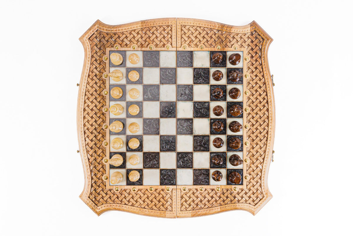 Handmade Walnut Chess and Backgammon Set with Contour Outline, 60 cm - photo 5