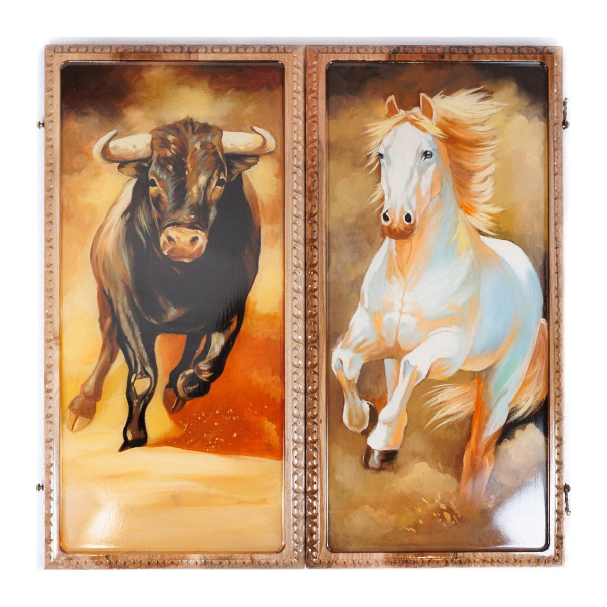 Handmade Walnut Backgammon Set with Oil Painting, 60 cm (Model 12660)