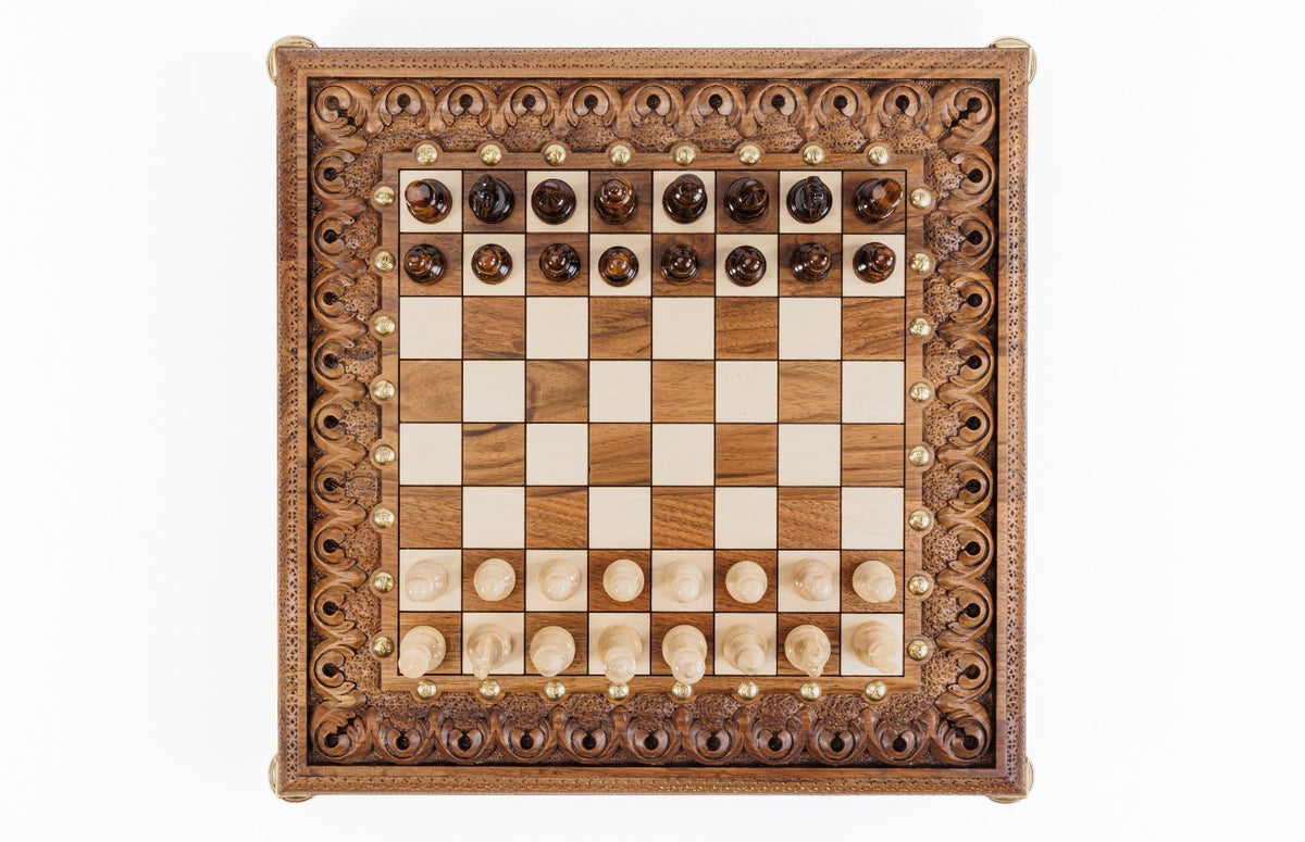 Handmade Walnut Square Chess Set with Bronze Legs, 40 cm - photo 3