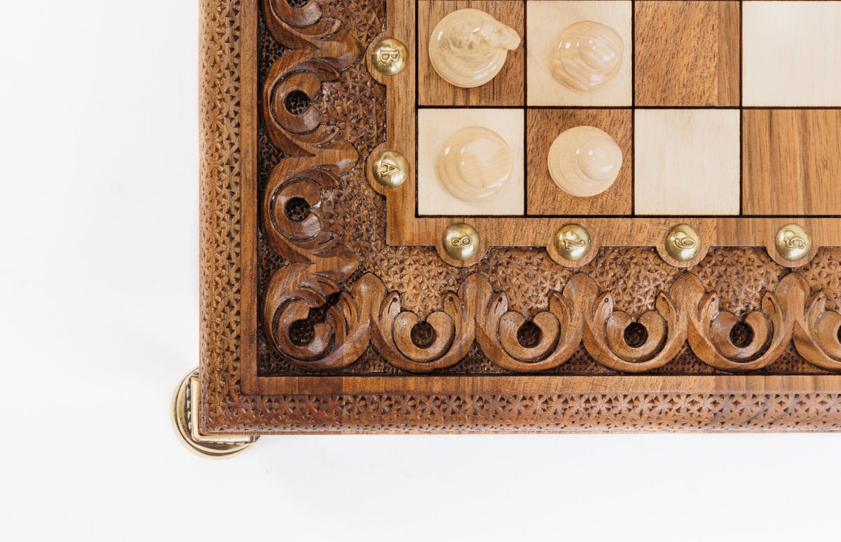 Handmade Walnut Square Chess Set with Bronze Legs, 40 cm - photo 7