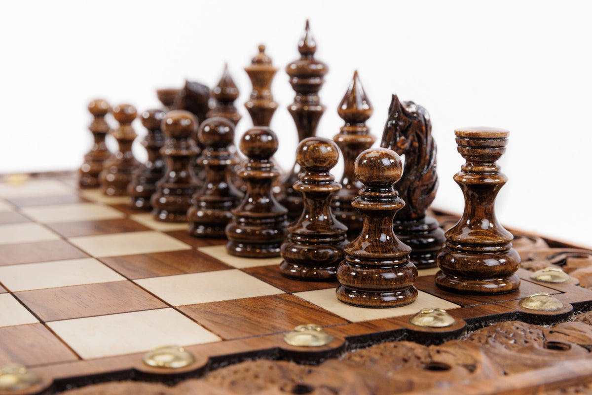 Handmade Walnut Square Chess Set with Bronze Legs, 40 cm - photo 8