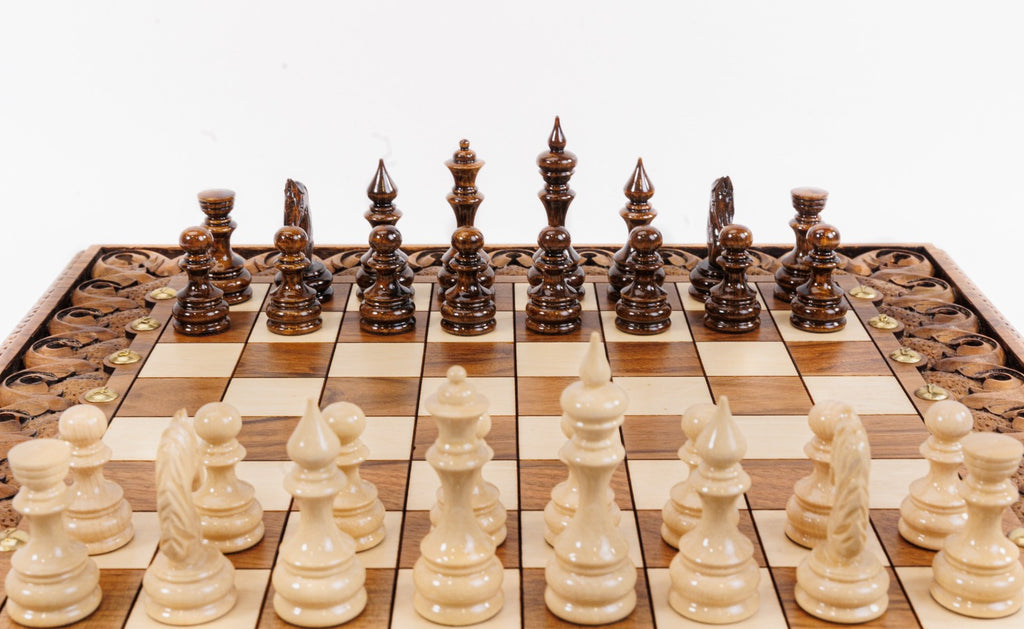Handmade Walnut Square Chess Set with Bronze Legs, 40 cm - photo 6