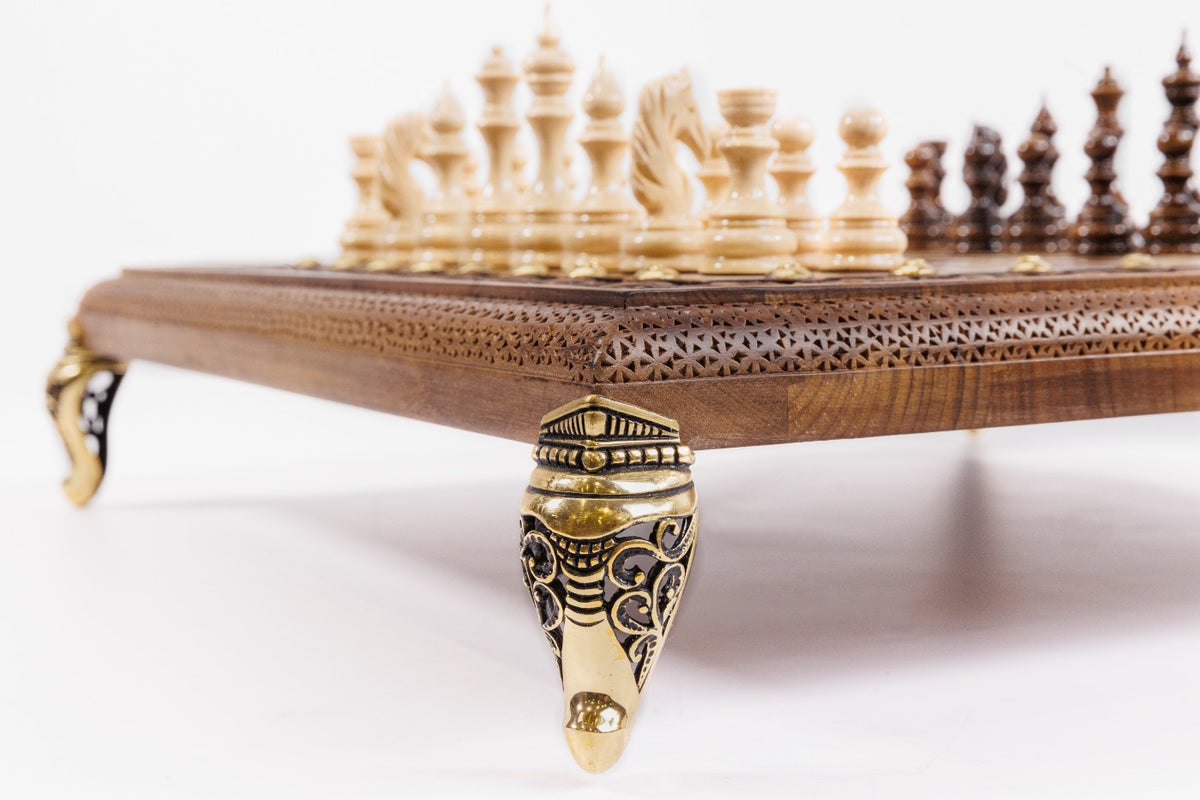Handmade Walnut Square Chess Set with Bronze Legs, 40 cm - photo 4
