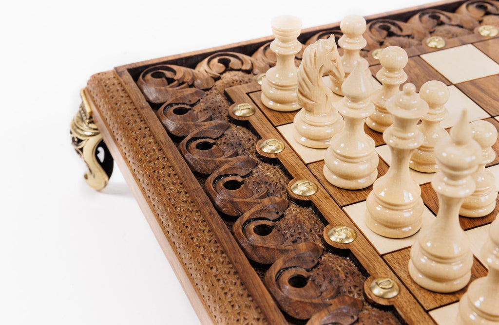 Handmade Walnut Square Chess Set with Bronze Legs, 40 cm - photo 5