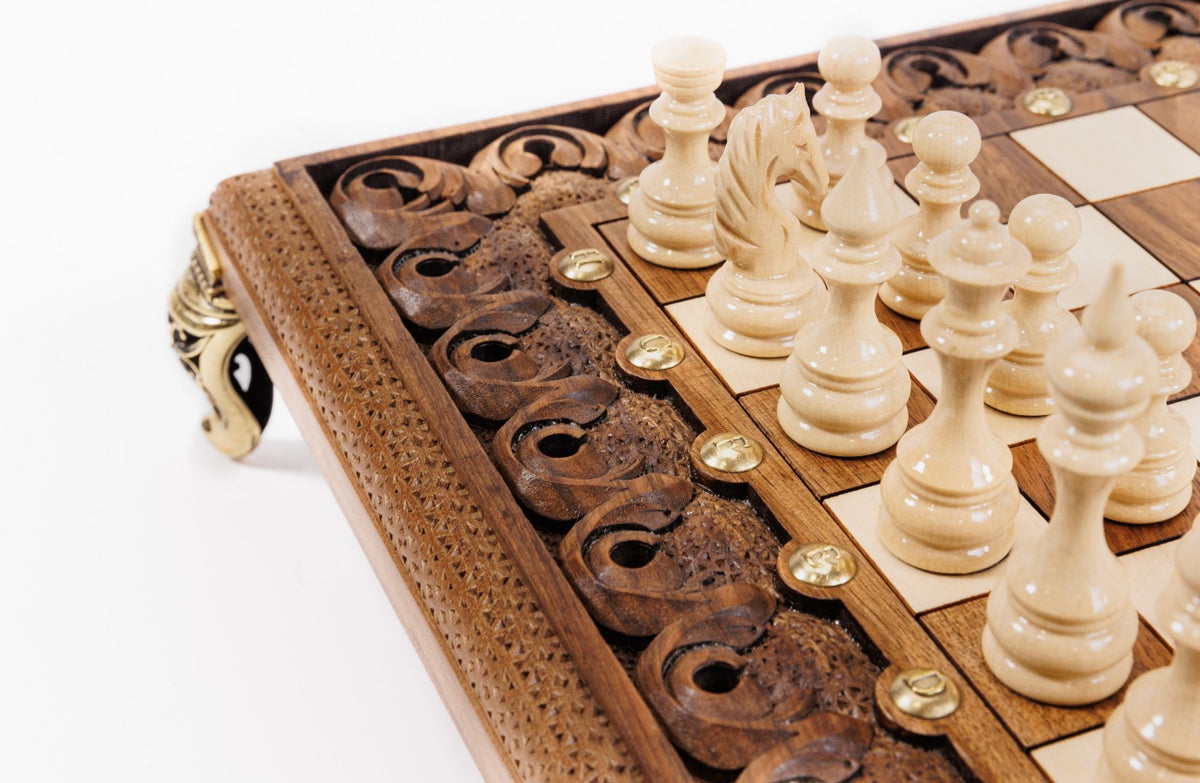 Handmade Walnut Square Chess Set with Bronze Legs, 40 cm - photo 5