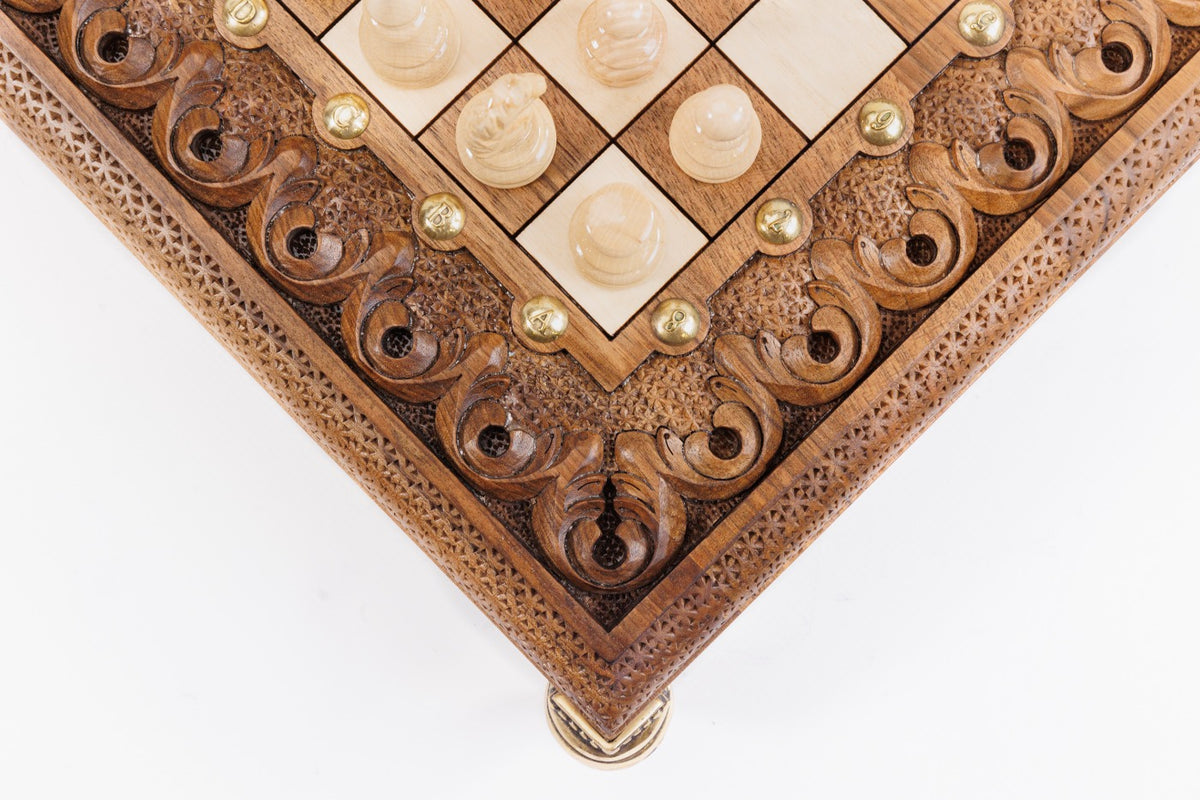 Handmade Walnut Square Chess Set with Bronze Legs, 40 cm - photo 9
