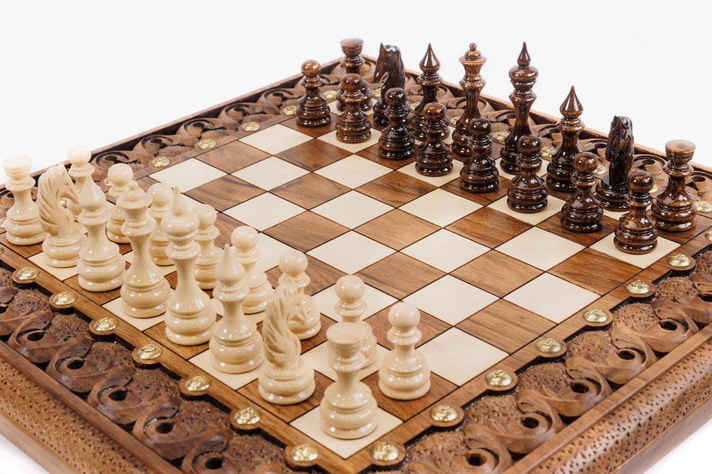 Handmade Walnut Square Chess Set with Bronze Legs, 40 cm - photo 2