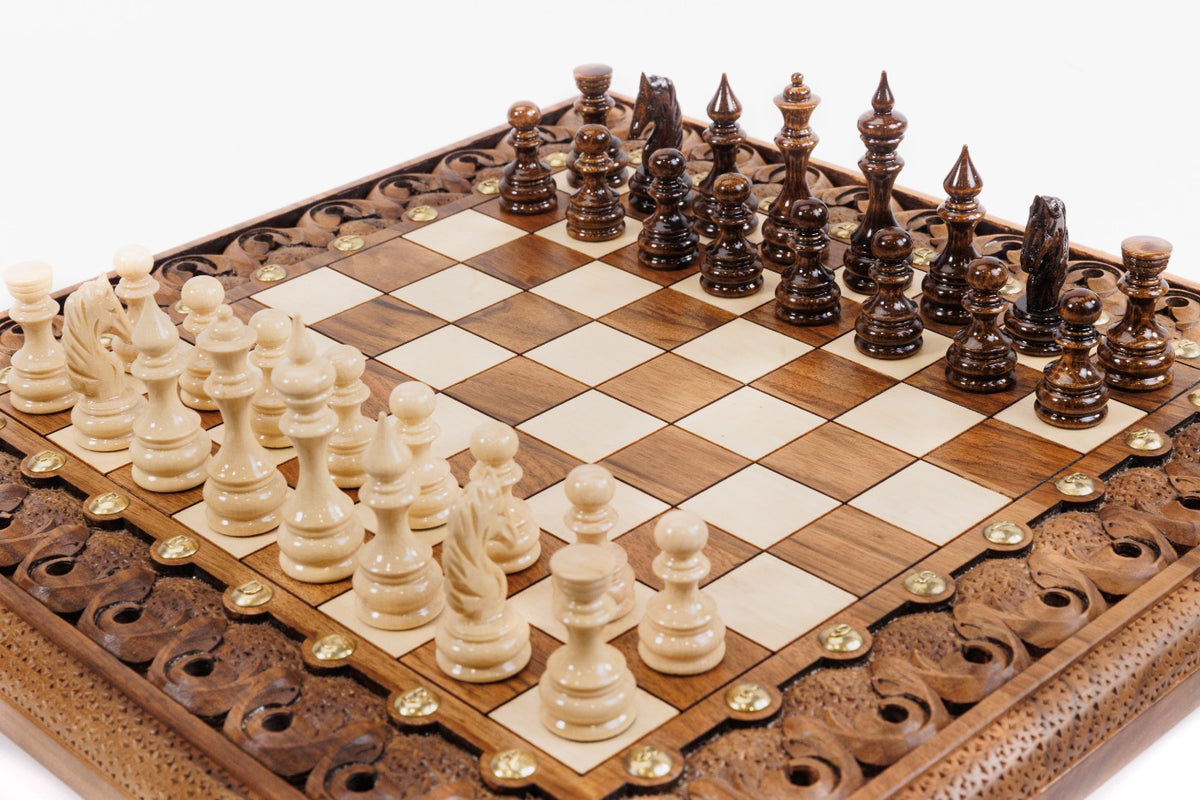 Handmade Walnut Square Chess Set with Bronze Legs, 40 cm - photo 2