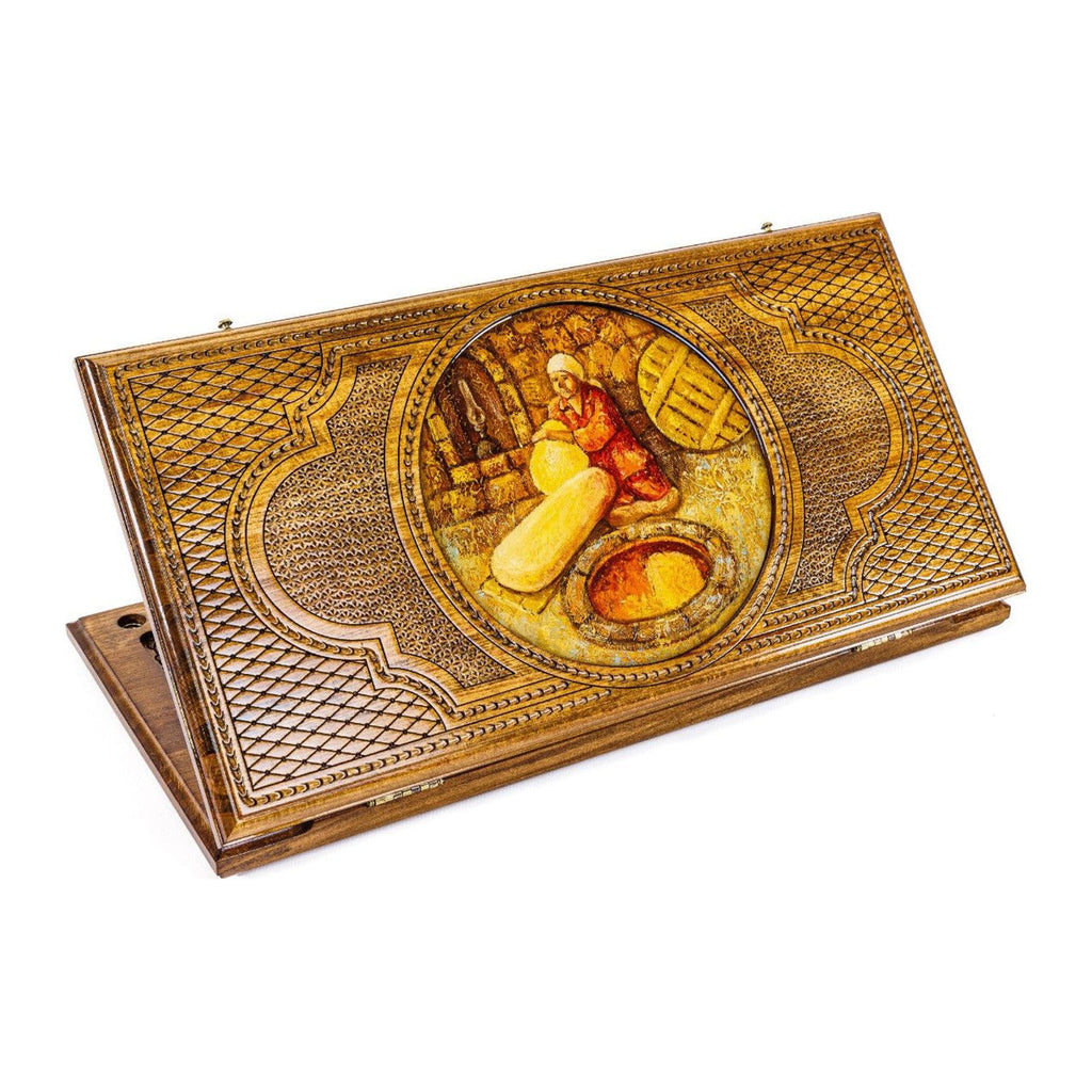 Handmade Wooden Backgammon Set with Oil Painting, 60 cm (Model 11691)
