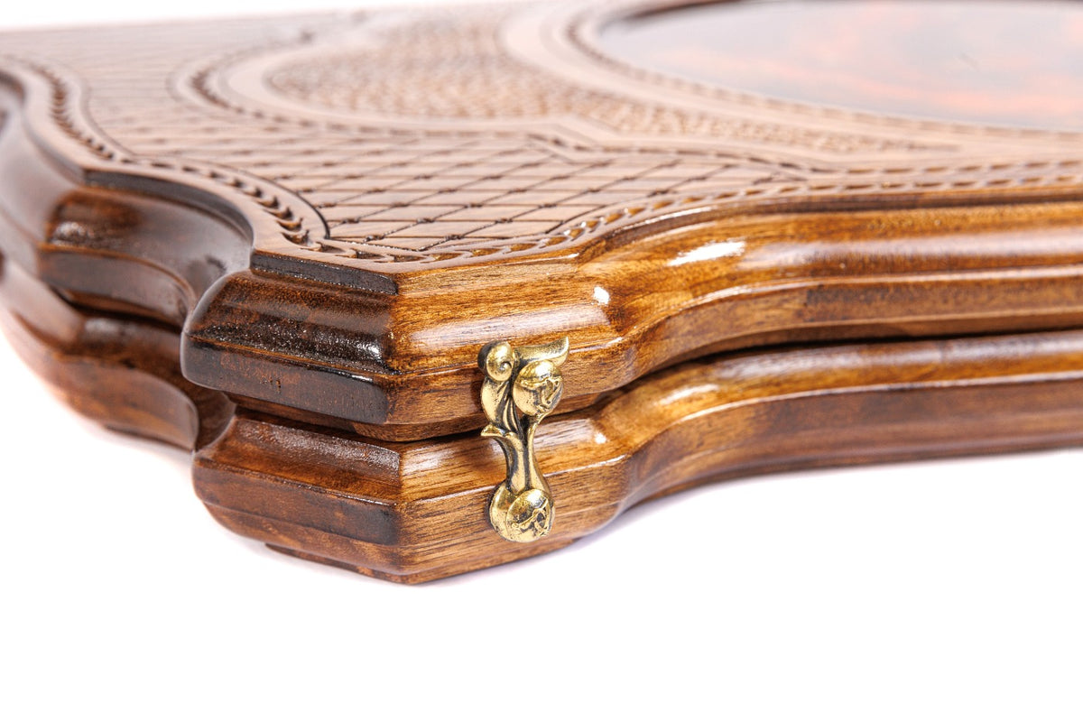 Handmade Walnut Backgammon Set with Lion Oil Painting, 60 cm - photo 11