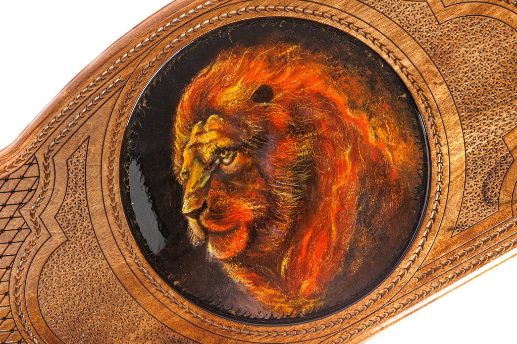 Handmade Walnut Backgammon Set with Lion Oil Painting, 60 cm - photo 2